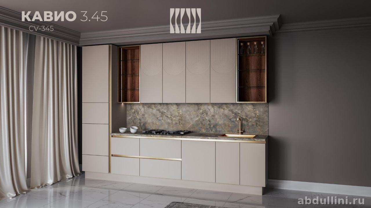 Кухня КАВИО 3840 — неоклассика с золотыми вставками