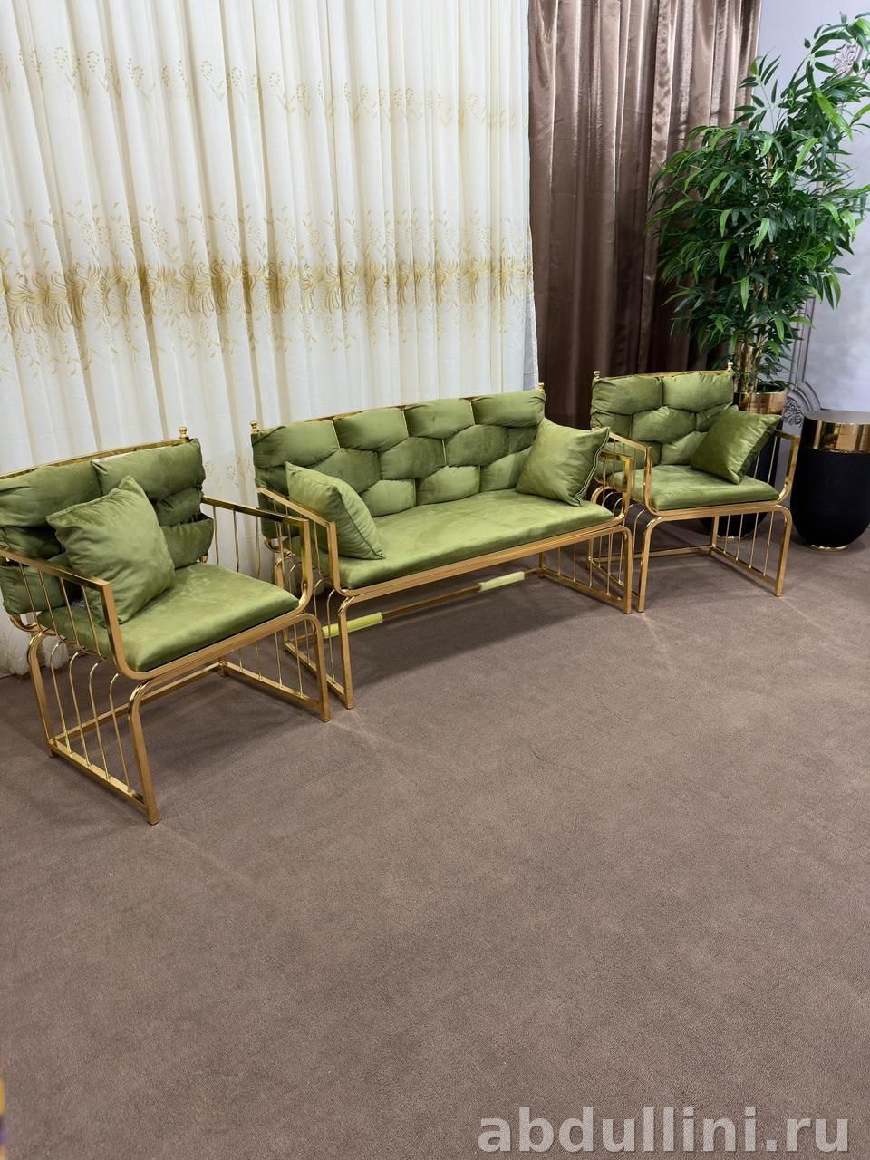 Комплект мебели ELIFA: 2 кресла и диван в оливковом цвете — купить в Дагестане