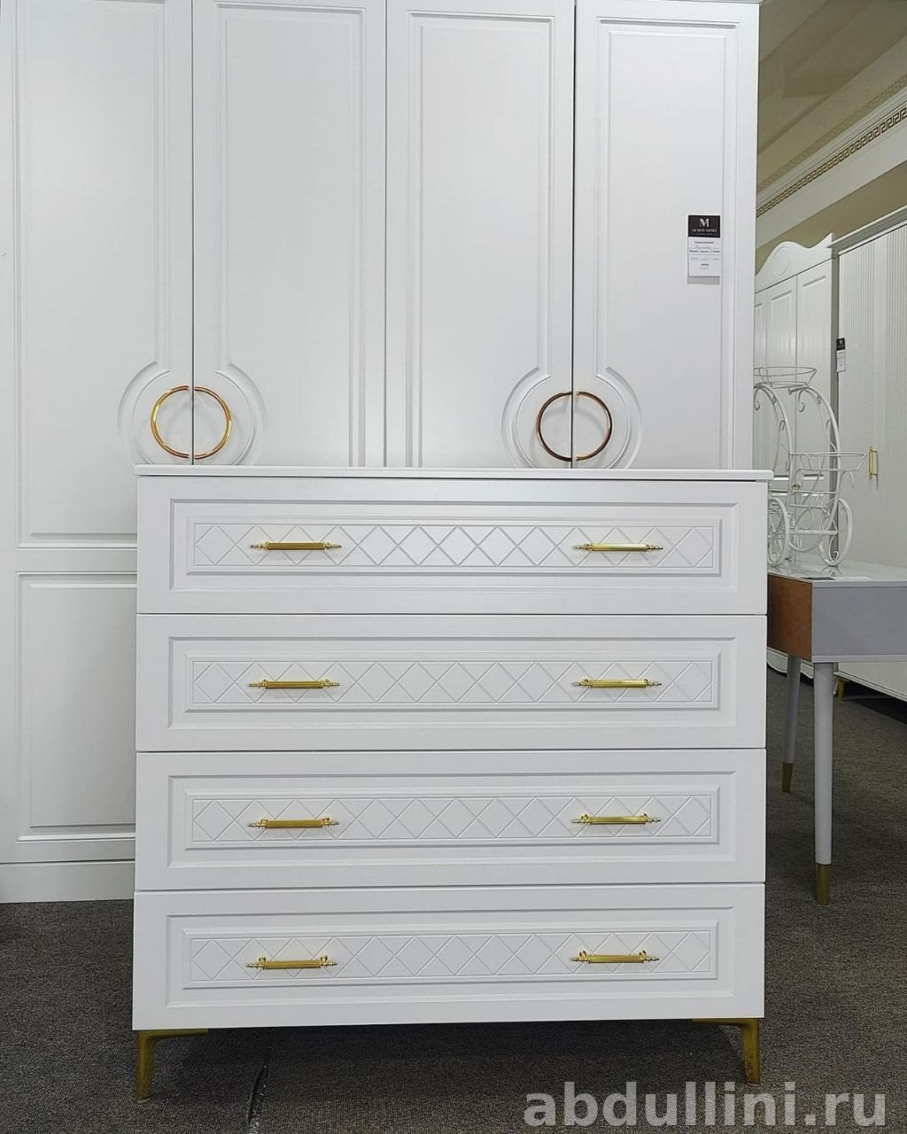 Комод Женева белый с золотистой фурнитурой — купить в Дагестане — купить в Дагестане
