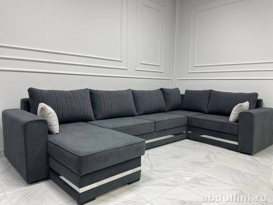Угловой диван 3928 в Дагестане — модульный, серый, с металлическими вставками — купить в Дагестане