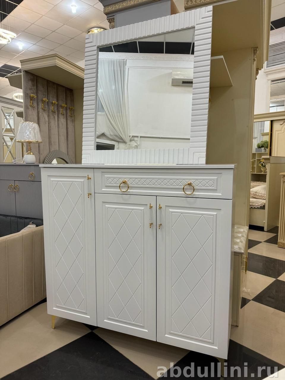 Обувница Ромб – белая мебель с зеркалом в Дагестане — купить в Дагестане