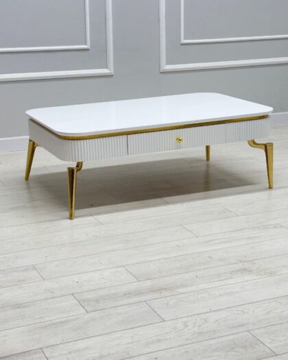 Журнальный столик "Измир" белый с золотыми акцентами — купить в Дагестане Измир — купить в Дагестане — фото 1