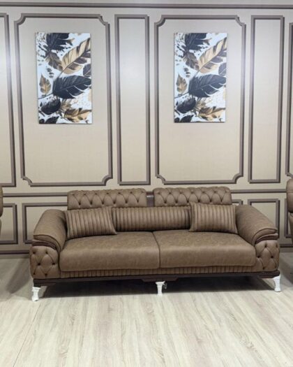 Комплект мягкой мебели 4115: диван и кресла в коричневом цвете — купить в Дагестане — фото 1