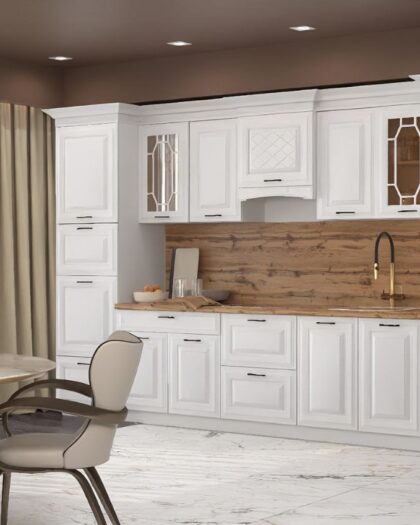 Кухня «Мариам» 3.6м — белая матовая с золотыми ручками — купить в Дагестане