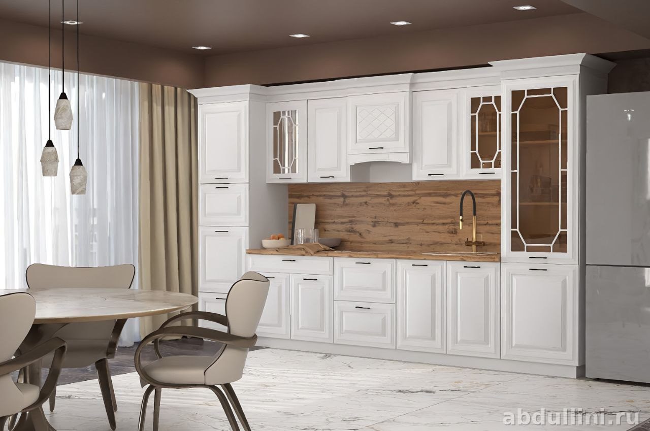 Кухня «Мариам» 3.6м — белая матовая с золотыми ручками — купить в Дагестане