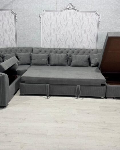 Диван РИО серый с капитоне и ящиками для хранения — купить в Дагестане