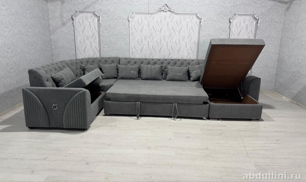 Диван РИО серый с капитоне и ящиками для хранения — купить в Дагестане