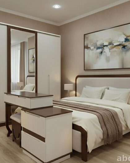 Спальня «Наоми»: кровать, шкаф-купе, тумбочки, столик в Дагестане — купить в Дагестане