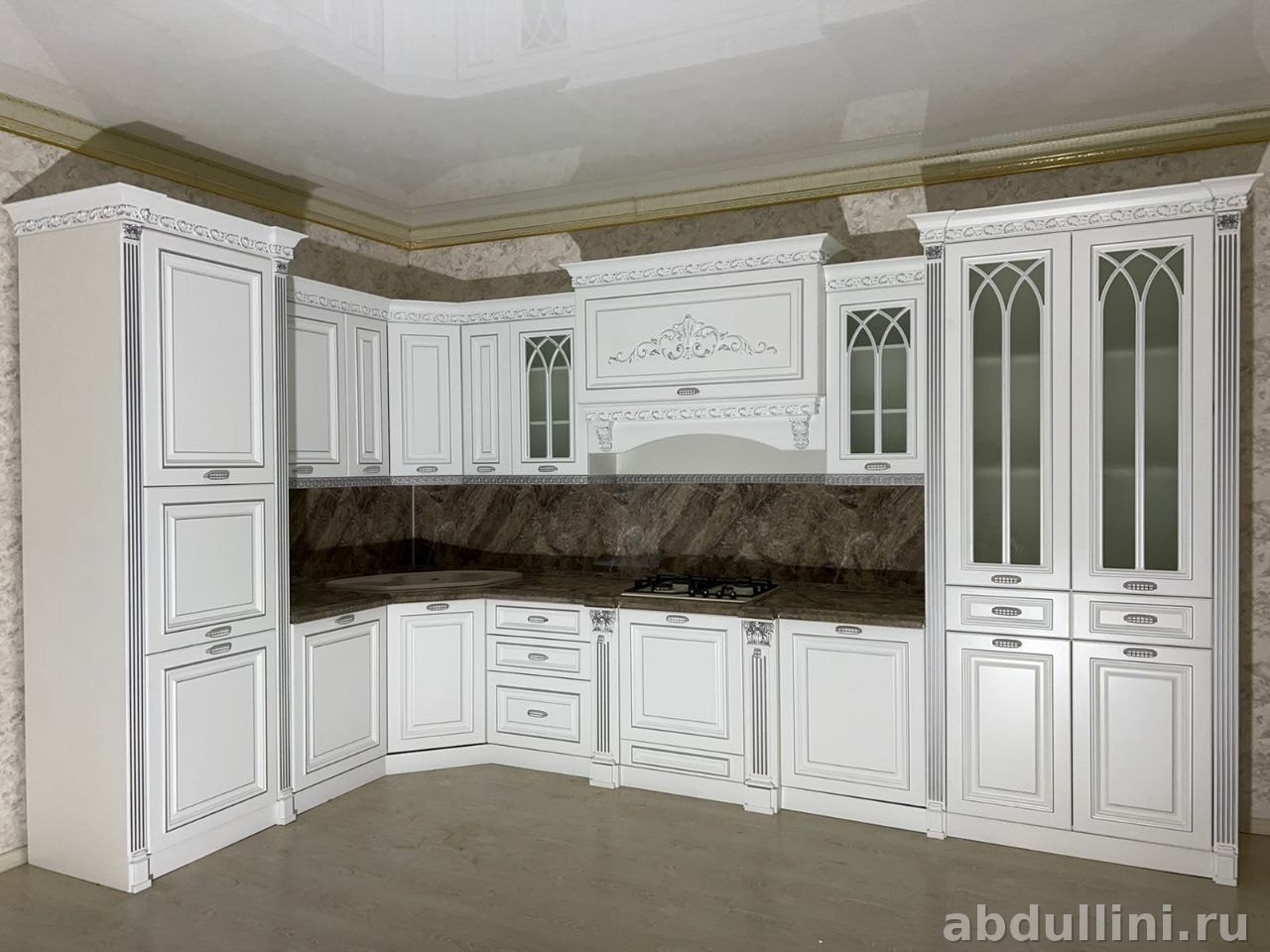 Кухня Монако — белая с серебром, мебель на заказ в Дагестане серебро — купить в Дагестане