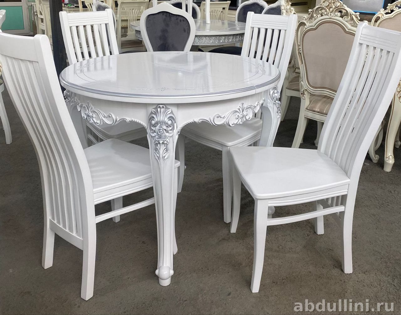 Круглый стол раскладной и стулья в белом глянце — купить в Дагестане (раскладной, белый глянец) — купить в Дагестане