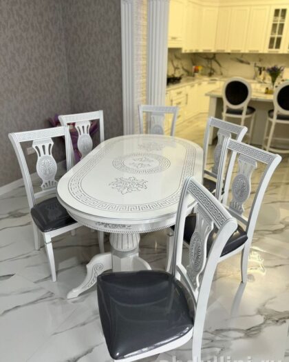 Обеденный стол 120 с 6 стульями в белом цвете – купить в Дагестане — купить в Дагестане