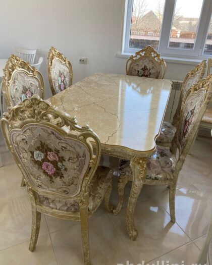 Обеденный стол и стулья Роза мрамор — купить в Дагестане (мрамор) — купить в Дагестане — фото 1