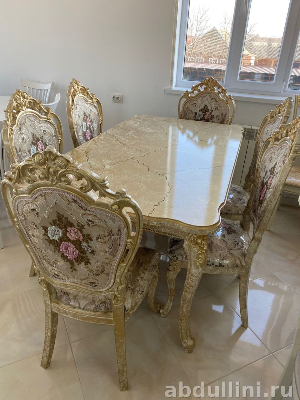 Обеденный стол и стулья Роза мрамор — купить в Дагестане (мрамор) — купить в Дагестане — фото 1