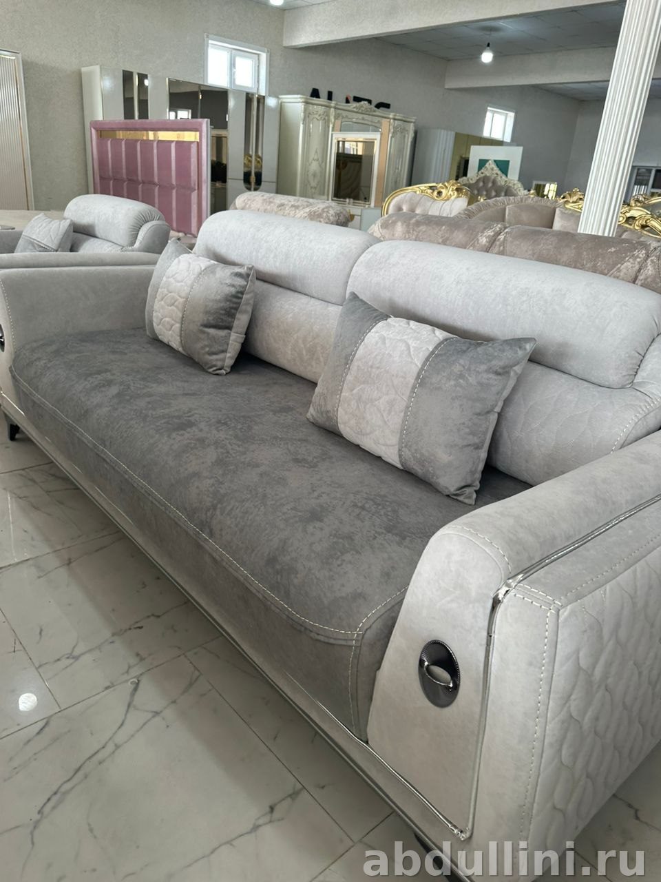 Диван и кресло ВЕНА серые с металлическими вставками — купить в Дагестане — фото 1