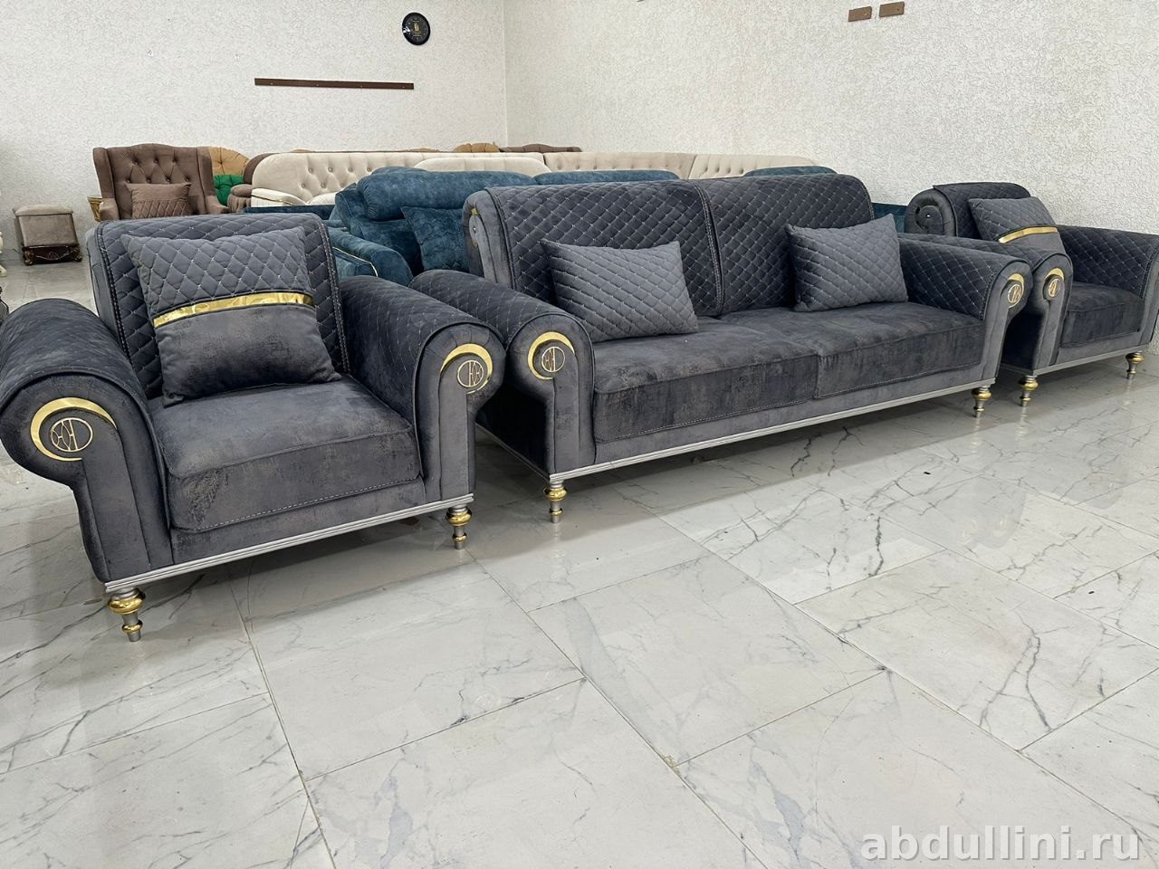 Мягкая мебель 387: диван и кресло в сером цвете купить в Дагестане — купить в Дагестане — фото 1