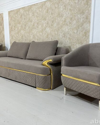 Диван и кресла 420 — мебель в стиле неоклассика с золотистой отделкой — купить в Дагестане — фото 1