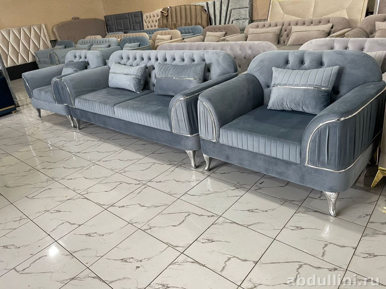 Комплект мягкой мебели 788 в серо-голубом цвете — купить в Дагестане — купить в Дагестане