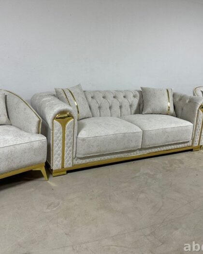 Комплект мягкой мебели 868 в стиле неоклассика с золотистыми элементами — купить в Дагестане — фото 1
