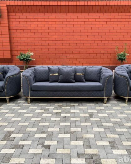 Мебельный комплект 873: диван и кресла в насыщенном сером цвете — купить в Дагестане — фото 1