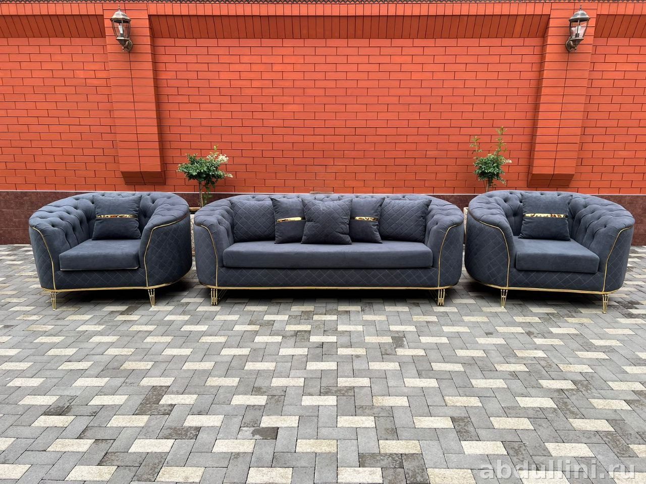 Мебельный комплект 873: диван и кресла в насыщенном сером цвете — купить в Дагестане — фото 1