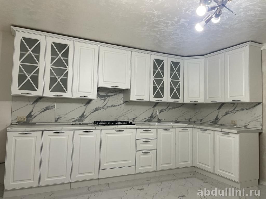Кухня ЛИЛУ 360 см в белом цвете с мраморной столешницей — купить в Дагестане — фото 1