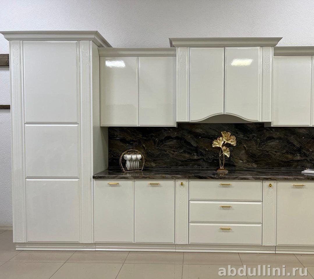 Кухня Гамбург 1128 — белый глянец с темной столешницей — купить в Дагестане