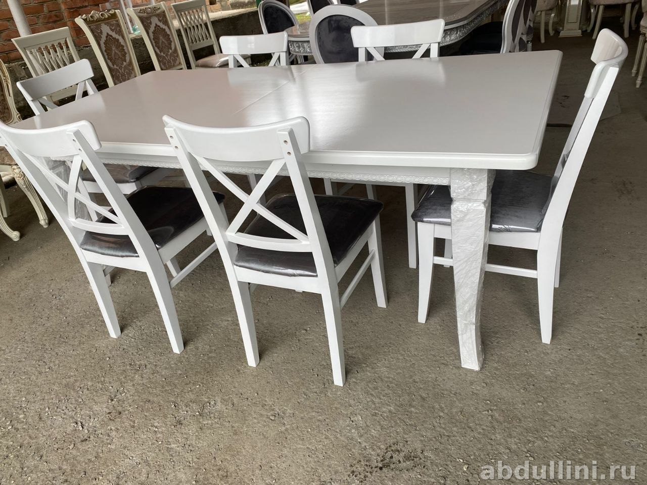 Раздвижной стол с 6 стульями в белом цвете — купить в Дагестане (белый)