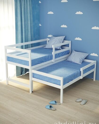 Детская кровать Матрешка 1166: двухъярусная, белая, матрасы в комплекте — купить в Дагестане