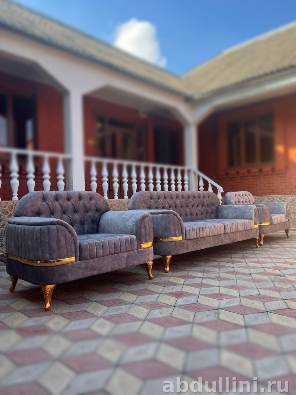 Диван и кресла Манго в серо-лиловом цвете с золотыми вставками — купить в Дагестане — фото 1