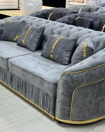 Диван 1️⃣3️⃣8️⃣3️⃣ серый с золотистой отделкой — купить в Дагестане — купить в Дагестане