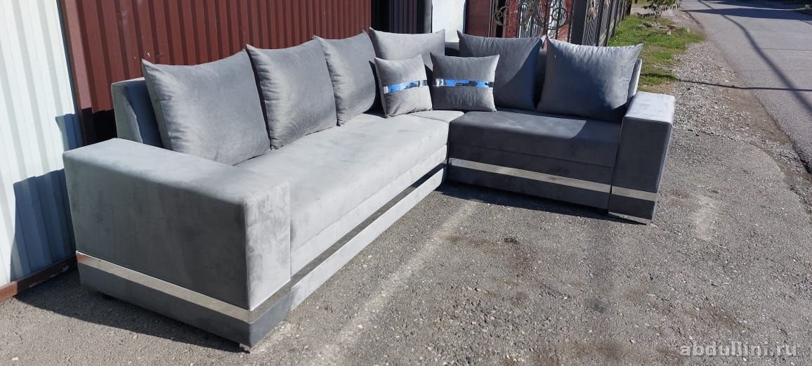 Угловой диван 1️⃣5️⃣3️⃣0️⃣ серый с металлическими элементами — купить в Дагестане