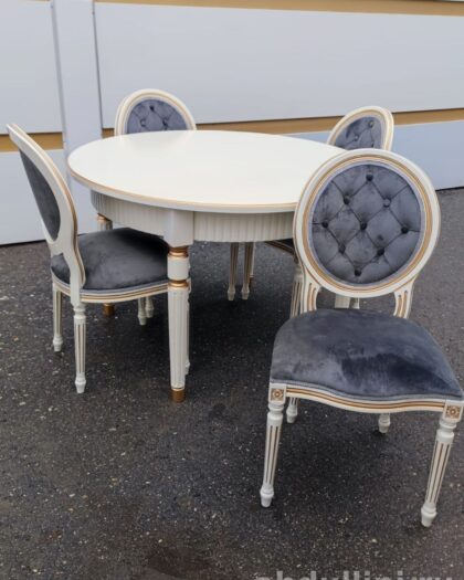 Круглый стол с 4 стульями в бело-золотом цвете — купить в Дагестане