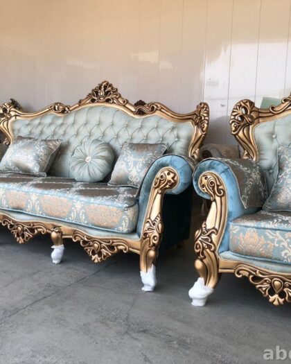Диван «Эдем» с креслами в голубом жаккарде — купить в Дагестане (голубой жаккард) — купить в Дагестане — фото 1