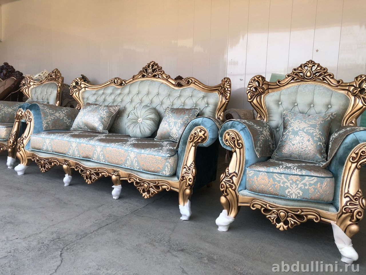 Диван «Эдем» с креслами в голубом жаккарде — купить в Дагестане (голубой жаккард) — купить в Дагестане — фото 1