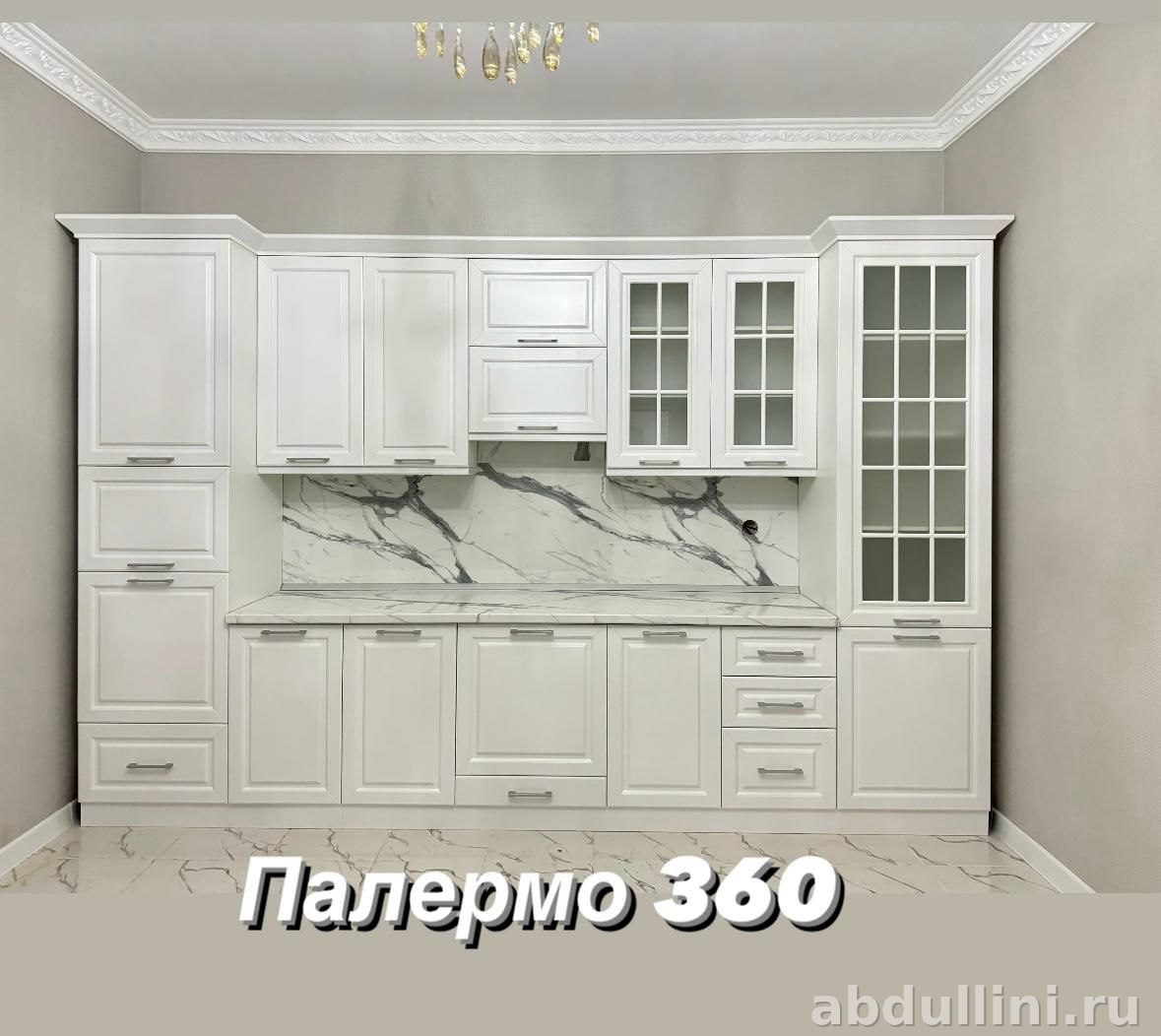 Кухня Палермо 2208 — белый гарнитур с мраморной столешницей — купить в Дагестане