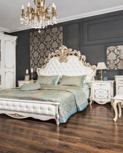 Готовый комплект мебели Флоренция в белом цвете с золотистой отделкой — купить в Дагестане