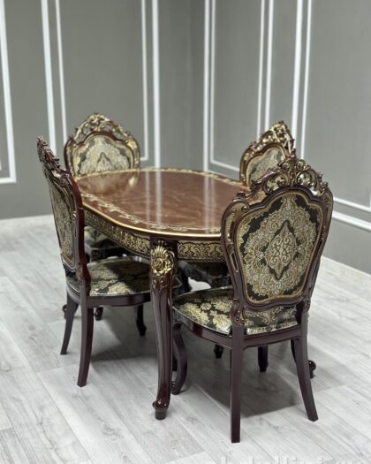 Стол Роза раздвижной и стулья Мини Шейх — купить в Дагестане (орех/золото) — купить в Дагестане — фото 1