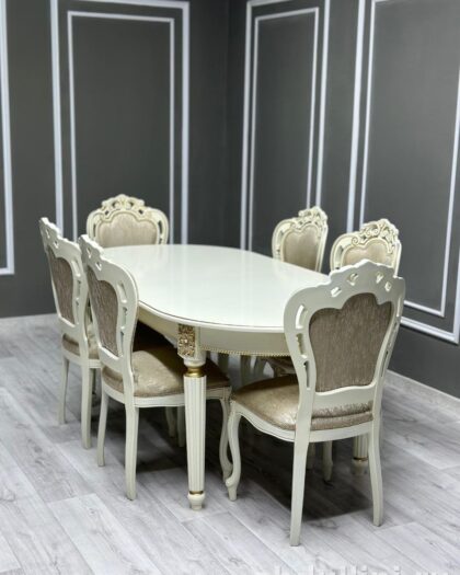 Стол Медальон и стулья Кардинал в бежево-золотом цвете — купить в Дагестане — фото 1