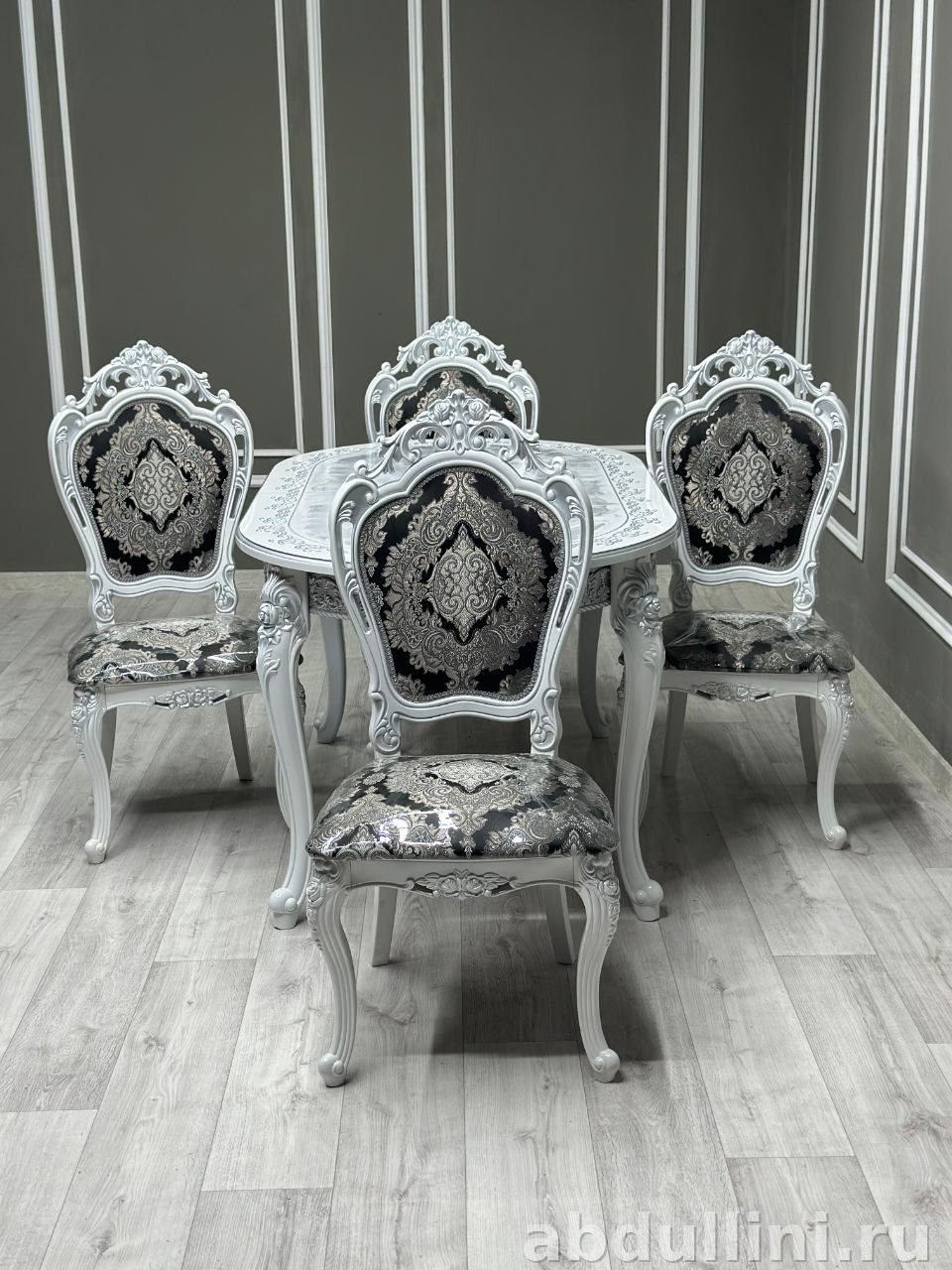 Раздвижной стол Роза и стулья Мини Шейх — купить в Дагестане (белый/серебро мрамор) — купить в Дагестане — фото 2