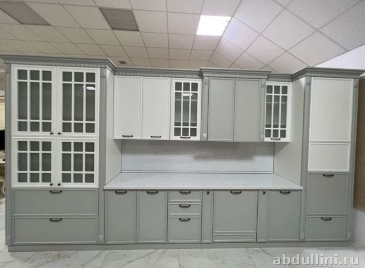 Кухня «Луна» — стильный гарнитур в серо-белых тонах — купить в Дагестане