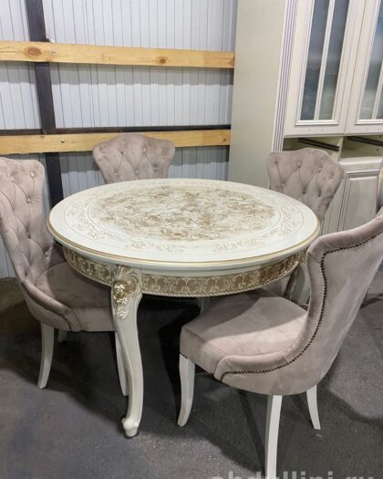 Круглый раздвижной стол с стульями в стиле неоклассика (круглый) — купить в Дагестане
