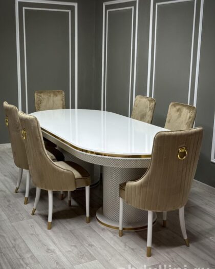 Обеденный комплект Шанель: стол и 6 стульев в бело-золотом цвете — купить в Дагестане — фото 1