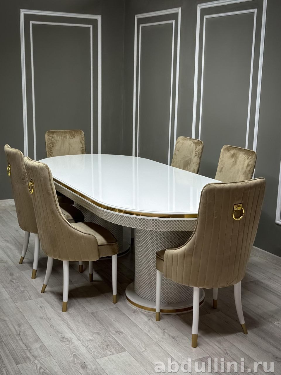 Обеденный комплект Шанель: стол и 6 стульев в бело-золотом цвете — купить в Дагестане — фото 1