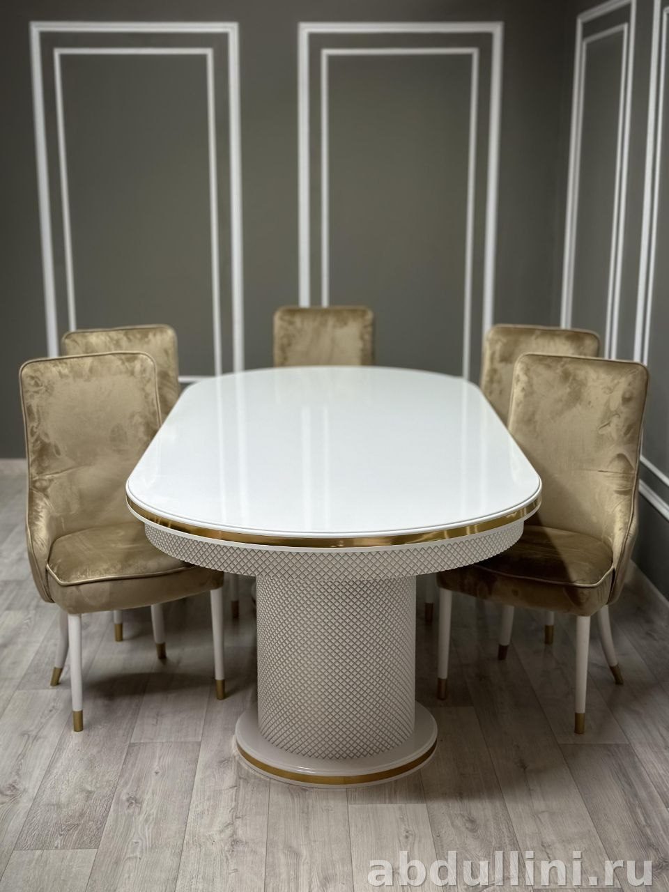 Обеденный комплект Шанель: стол и 6 стульев в бело-золотом цвете — купить в Дагестане — фото 2