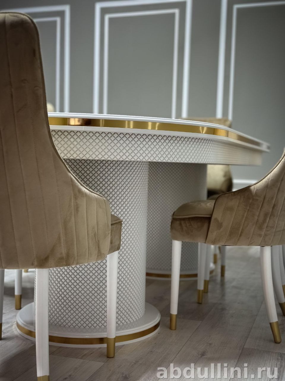 Обеденный комплект Шанель: стол и 6 стульев в бело-золотом цвете — купить в Дагестане — фото 3