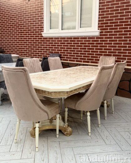 Стол раздвижной 3293 с золотой отделкой и стульями Сурен — купить в Дагестане — фото 1