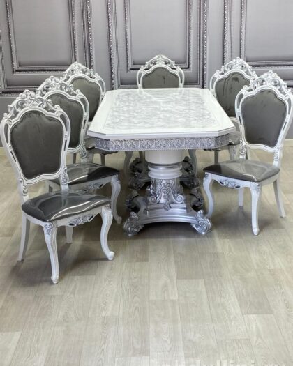 Стол Голд раздвижной и стулья Мини-Шейх — купить в Дагестане Белый/серебро — купить в Дагестане — фото 1