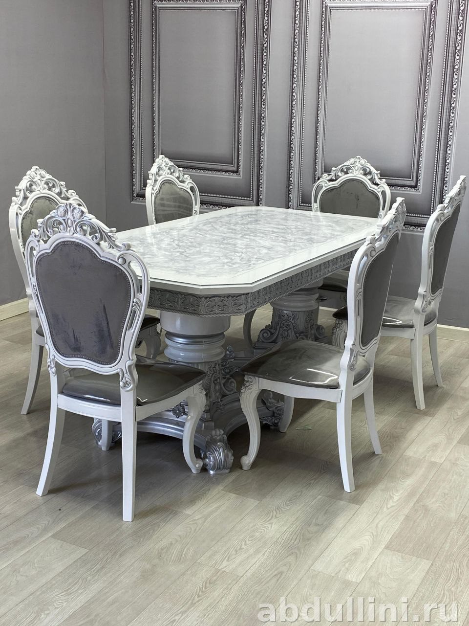 Стол Голд раздвижной и стулья Мини-Шейх — купить в Дагестане Белый/серебро — купить в Дагестане — фото 2