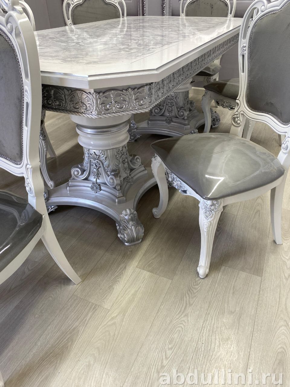 Стол Голд раздвижной и стулья Мини-Шейх — купить в Дагестане Белый/серебро — купить в Дагестане — фото 3