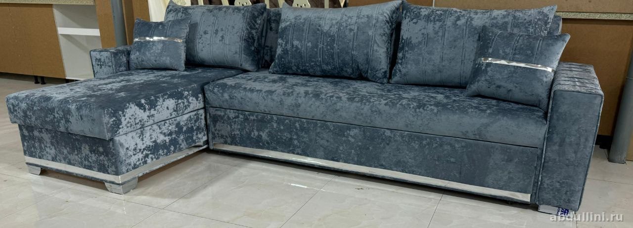 Угловой диван 3538 серо-голубой с хромированными деталями — купить в Дагестане